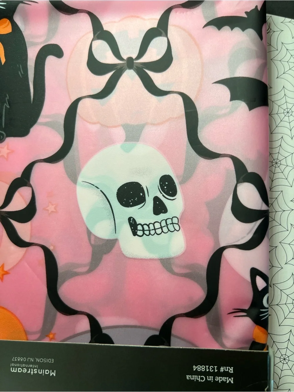 Pink Halloween Peva Shower Curtain Black Ribbon Bows Ghost Pumpkin Cat Witch Hat